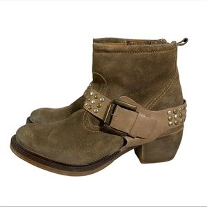 Joseph Seibel Studded Buckle Harness Suede Western Boots Women’s Size 39/8